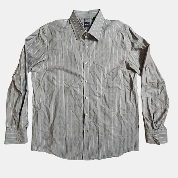 Hugo Boss Stripe‎ Button Up Long Sleeve Dress.Shirt XL Cotton Smart Casual Prep - Picture 1 of 9